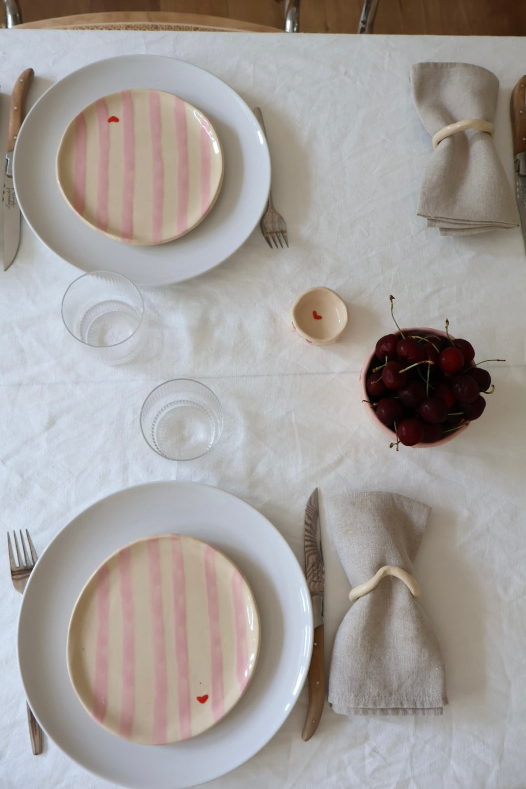 Set of 2 dessert plates - Pink stripes