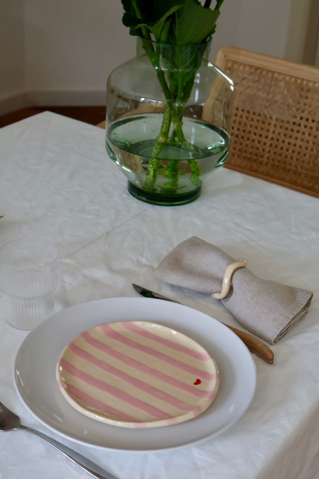 Set of 2 dessert plates - Pink stripes