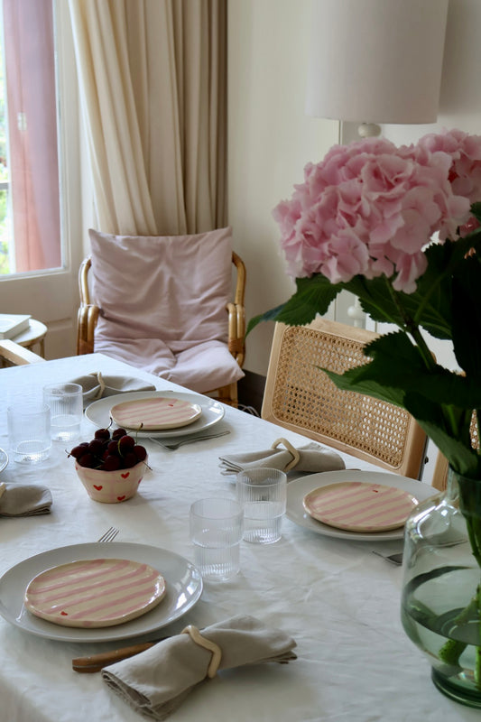 Set of 2 dessert plates - Pink stripes