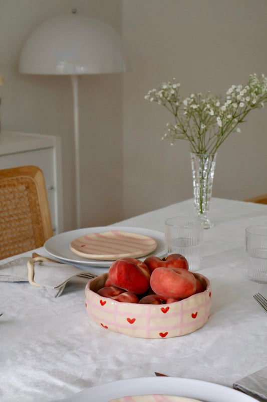 Large bowl - Pink gingham & red hearts
